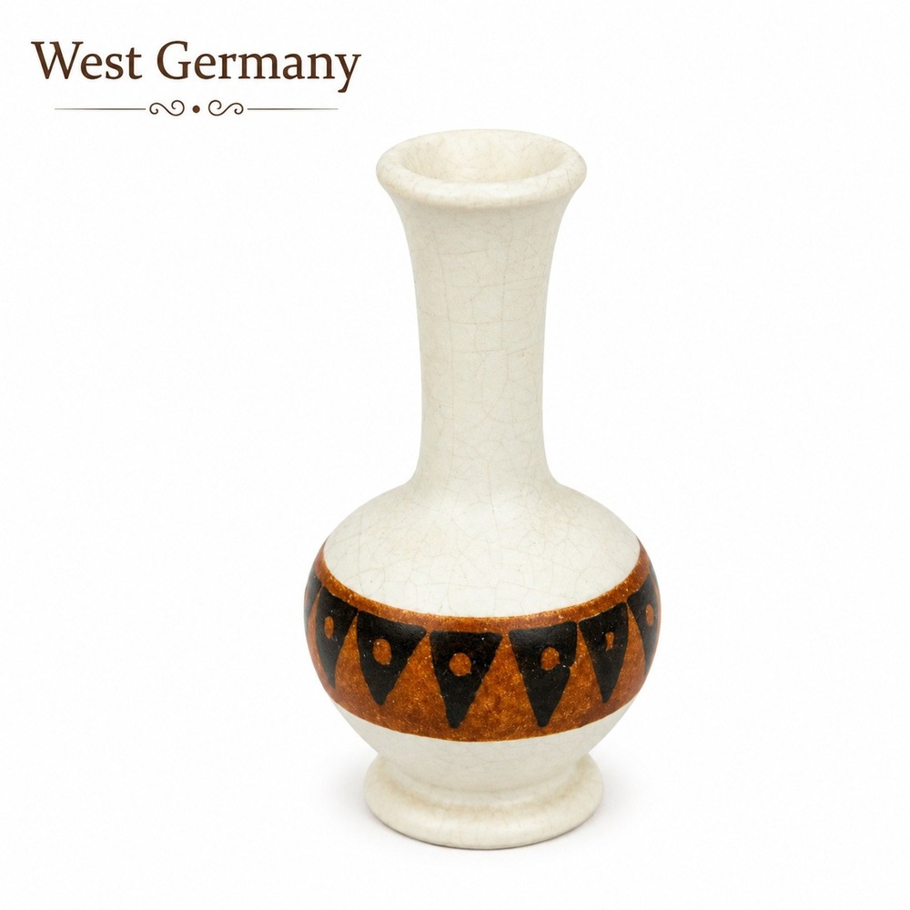 Vintage West Germany Bud Vase 161/13 Cream Terracotta Geometric Ceramic 5 Inch